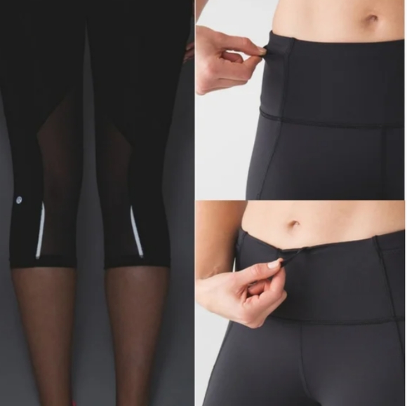 Lululemon | Outrun 17" Cropped Mesh Panel Leggings Black Reflective Size 6 - Picture 11 of 13